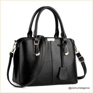 Faux Leather Satchel with Removable Strap, Top Handle, Multiple Pockets